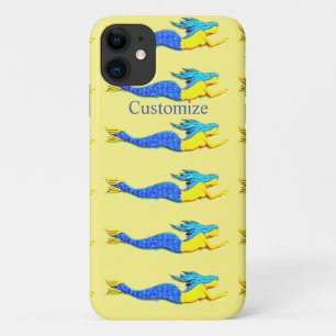 swimming blue-tail mermaids black iPhone 11 case