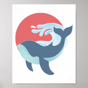 swimming blue whale poster