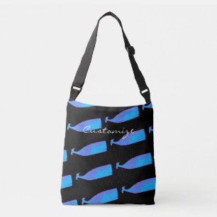 swimming blue whales black crossbody bag
