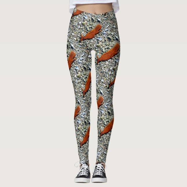 swimming brown whales grey leggings (Front)