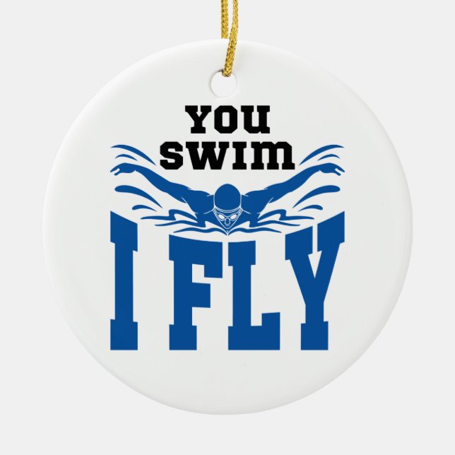 Swimming Butterfly You Swim I Fly Ceramic Tree Decoration (Front)