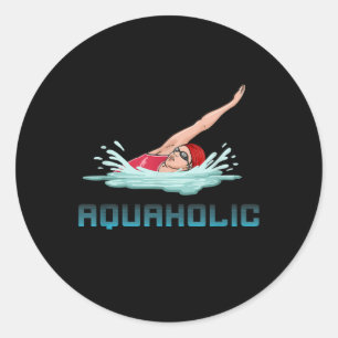 Swimming Cap Goggles Swim Love Funny Swimmer Girl Classic Round Sticker