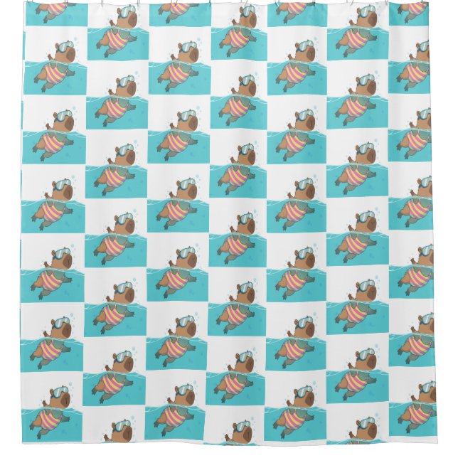 Swimming Capybara Curtain | Funny Animal Bathroom  (Front)