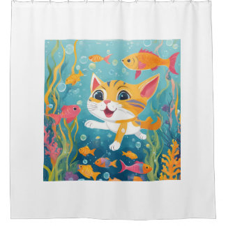 Swimming cat shower curtain