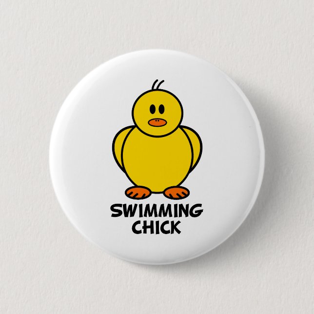 Swimming Chick 6 Cm Round Badge (Front)