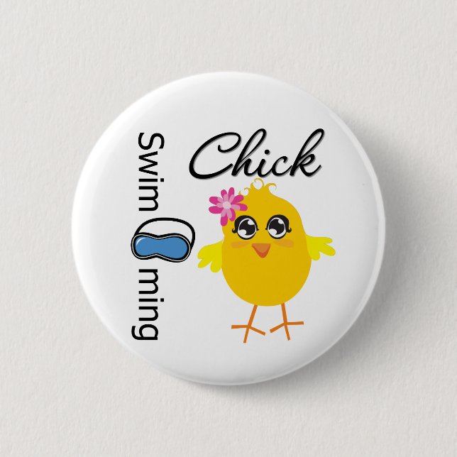 Swimming Chick 6 Cm Round Badge (Front)
