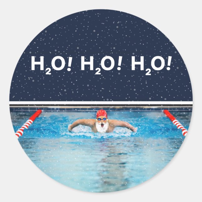 Swimming Christmas Classic Round Sticker (Front)