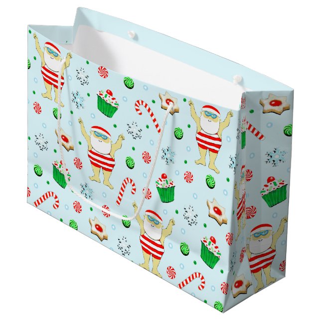 Swimming Christmas Large Gift Bag (Front Angled)