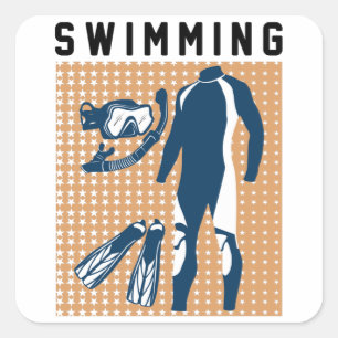 Swimming Clothes and Goggles Square Sticker
