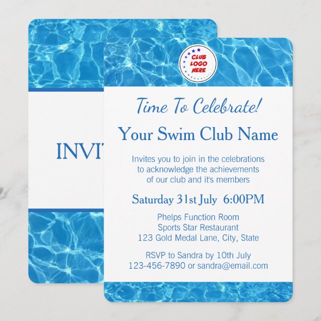 Swimming Club Blue Pool Water Awards Invitation (Front/Back)