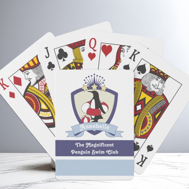 Swimming Club Crest Cute Cartoon Penguin Kids Playing Cards (Creator Uploaded)