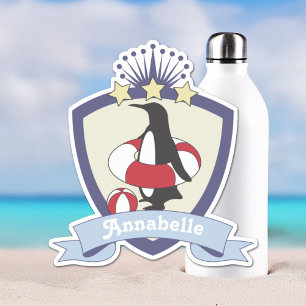 Swimming Club Crest Cute Penguin Kids Name