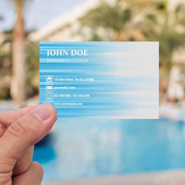 Swimming Coach Blue Water Background Monogram Business Card (Creator Uploaded)