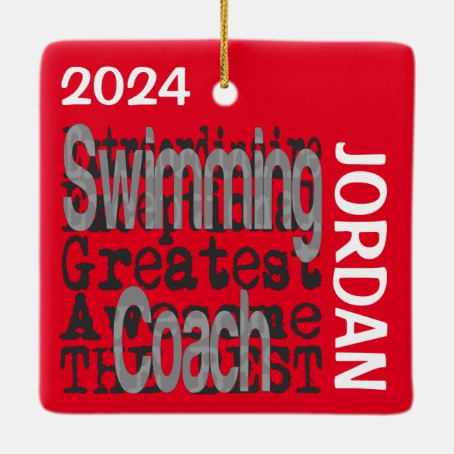 Swimming Coach Extraordinaire CUSTOM Ceramic Ornament (Back)