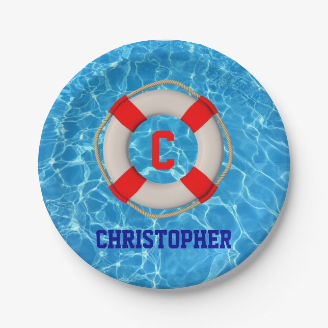 Swimming Coach Pool LIfesaver Paper Plate (Front)