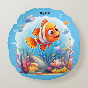 SWIMMING COLORFUL FISHES FOR KIDS ROUND CUSHION