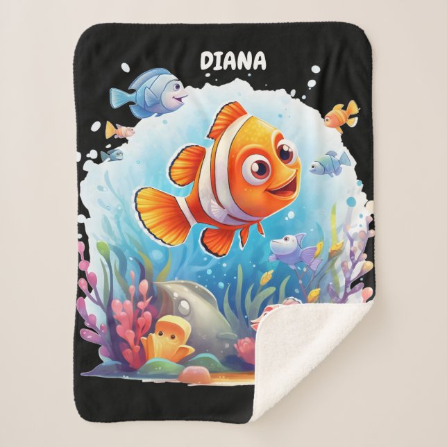 SWIMMING COLORFUL FISHES FOR KIDS SHERPA BLANKET (Front)