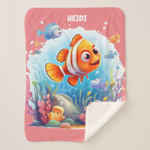 SWIMMING COLORFUL FISHES FOR KIDS SHERPA BLANKET