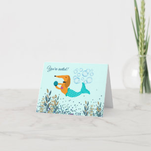 Swimming Dachshund Mermaid Pool Party Invitations