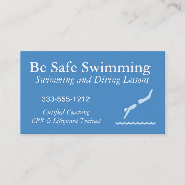Swimming Diving Lessons Business Card customisable (Front)