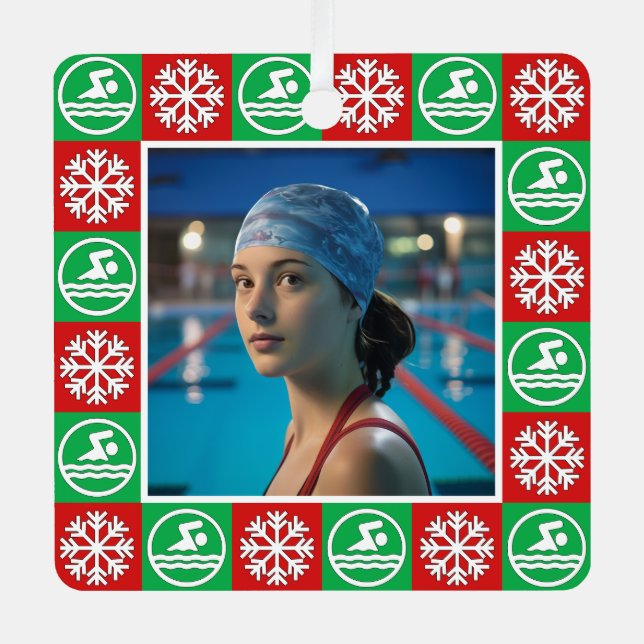 Swimming Diving Swimmer Custom Photo Christmas Metal Tree Decoration (Front)