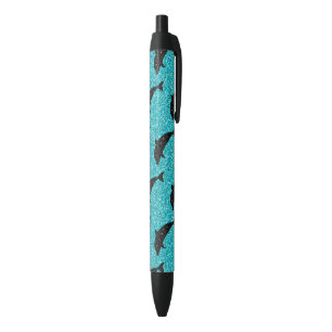 Swimming Dolphin Black Glitter Ocean Animals L Ink Pen