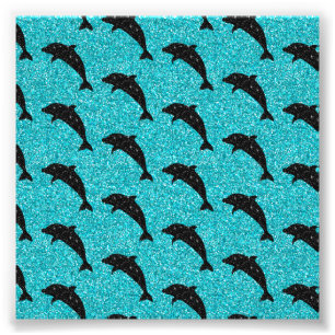Swimming Dolphin Black Glitter Ocean Animals L Photo Print