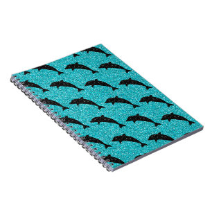 Swimming Dolphin Black Glitter Ocean Animals Notebook