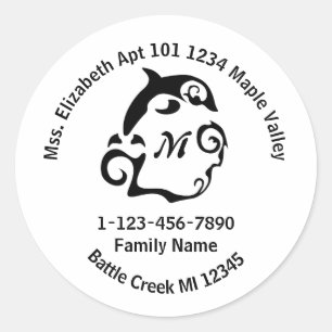 Swimming Dolphin Family Home Address Classic Round Sticker