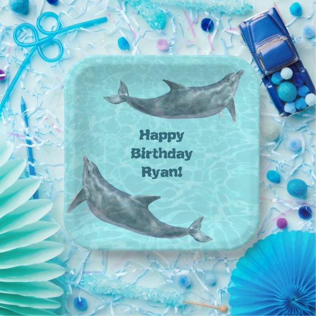 Swimming Dolphins Pool or Beach Birthday Party Paper Plate (Party)