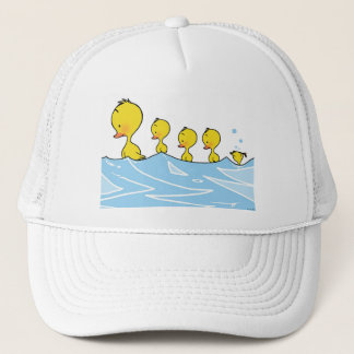 Swimming duck family trucker hat