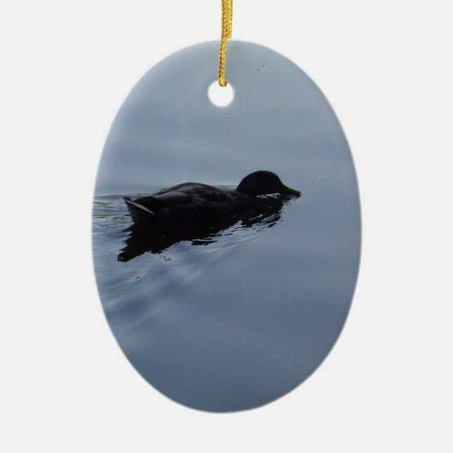 Swimming Duck in Lake, Nature Bird Wildlife Blue Ceramic Tree Decoration (Front)