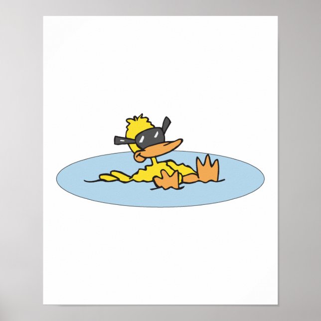 swimming duck with sunglasses poster (Front)