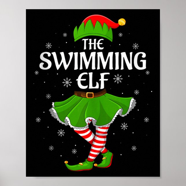 Swimming Elf Christmas Family Girls Women Elf Squa Poster (Front)
