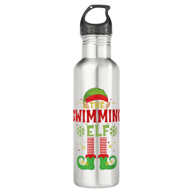 Swimming Elf Family Matching Group Christmas Party 710 Ml Water Bottle (Front)