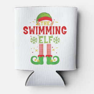 Swimming Elf Family Matching Group Christmas Party Can Cooler