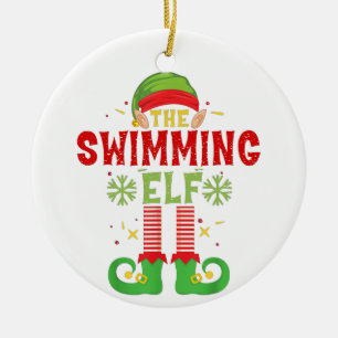 Swimming Elf Family Matching Group Christmas Party Ceramic Tree Decoration