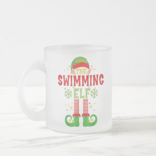 Swimming Elf Family Matching Group Christmas Party Frosted Glass Coffee Mug