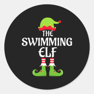 Swimming Elf Matching Family Group Christmas Party Classic Round Sticker