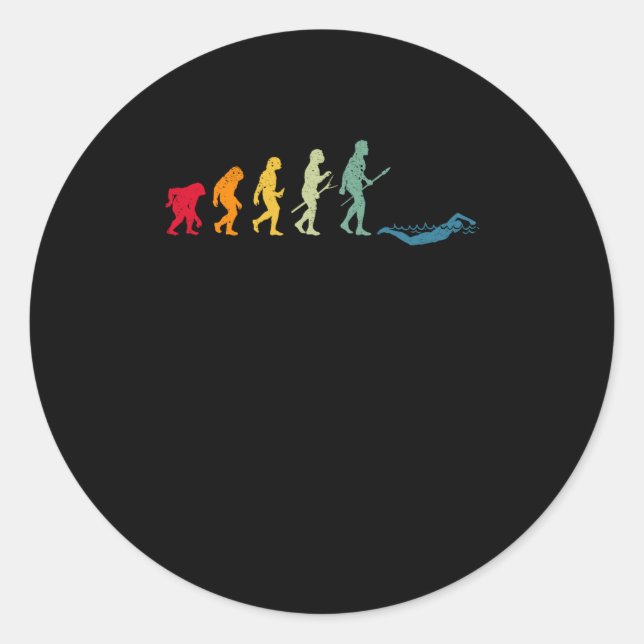 Swimming Evolution of Man Funny Swim Classic Round Sticker (Front)
