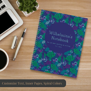 Swimming Fish and Bubbles Vibrant Reef Pattern Notebook
