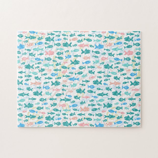 Swimming Fish Cute Nautical Pattern Challenging Jigsaw Puzzle (Horizontal)