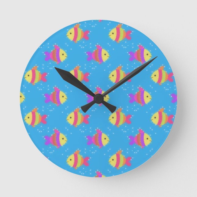 Swimming Fish Pattern Round Clock (Front)