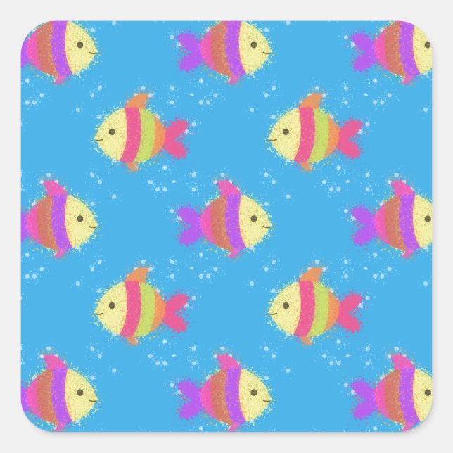 Swimming Fish Pattern Square Sticker (Front)