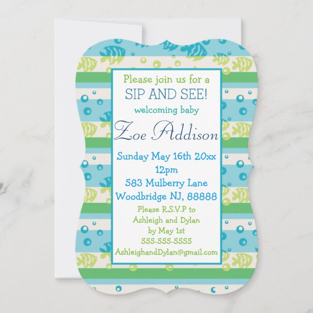 Swimming Fishies Baby Sip and See Invitation (Front)