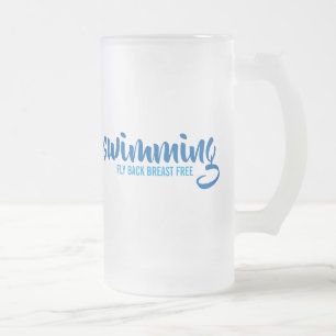 Swimming Fly Back Breast Free Typographic Text Frosted Glass Beer Mug