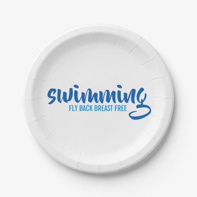 Swimming Fly Back Breast Free Typographic Text Paper Plate (Front)