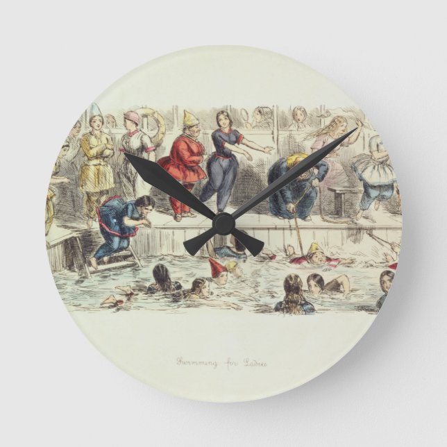 Swimming for Ladies, 1844 (litho) Round Clock (Front)