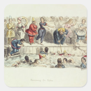 Swimming for Ladies, 1844 (litho) Square Sticker