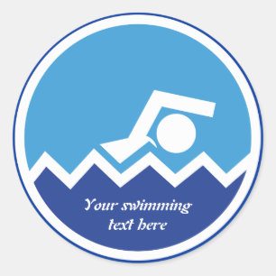 Swimming gifts, swimmer on a blue circle custom classic round sticker